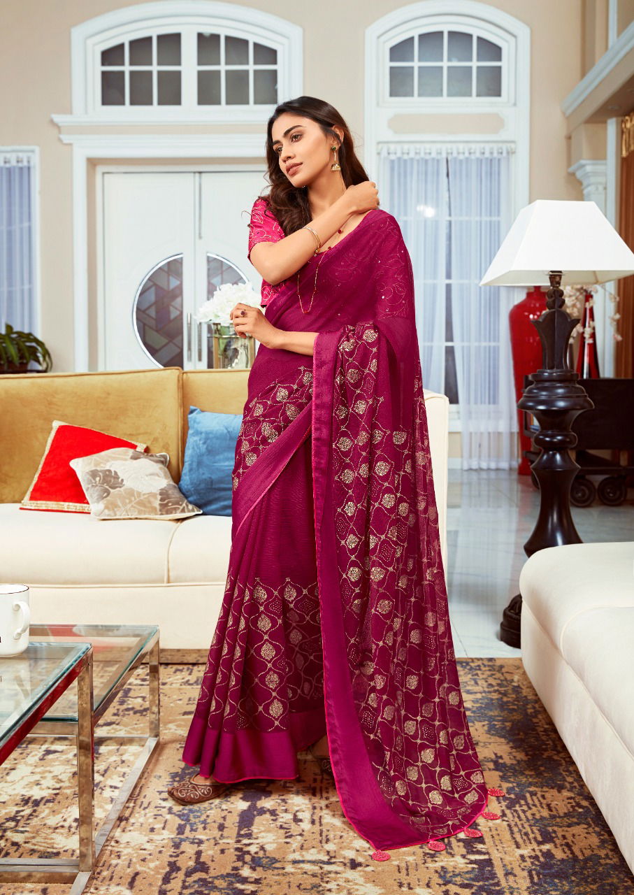 Sr Utsav Printed Chiffon Designer Fancy Party Wear Saree Collection